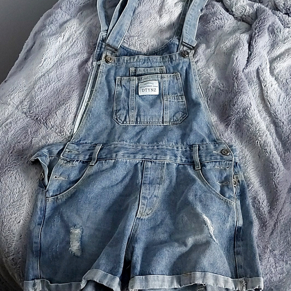 Blue denim shorts overalls